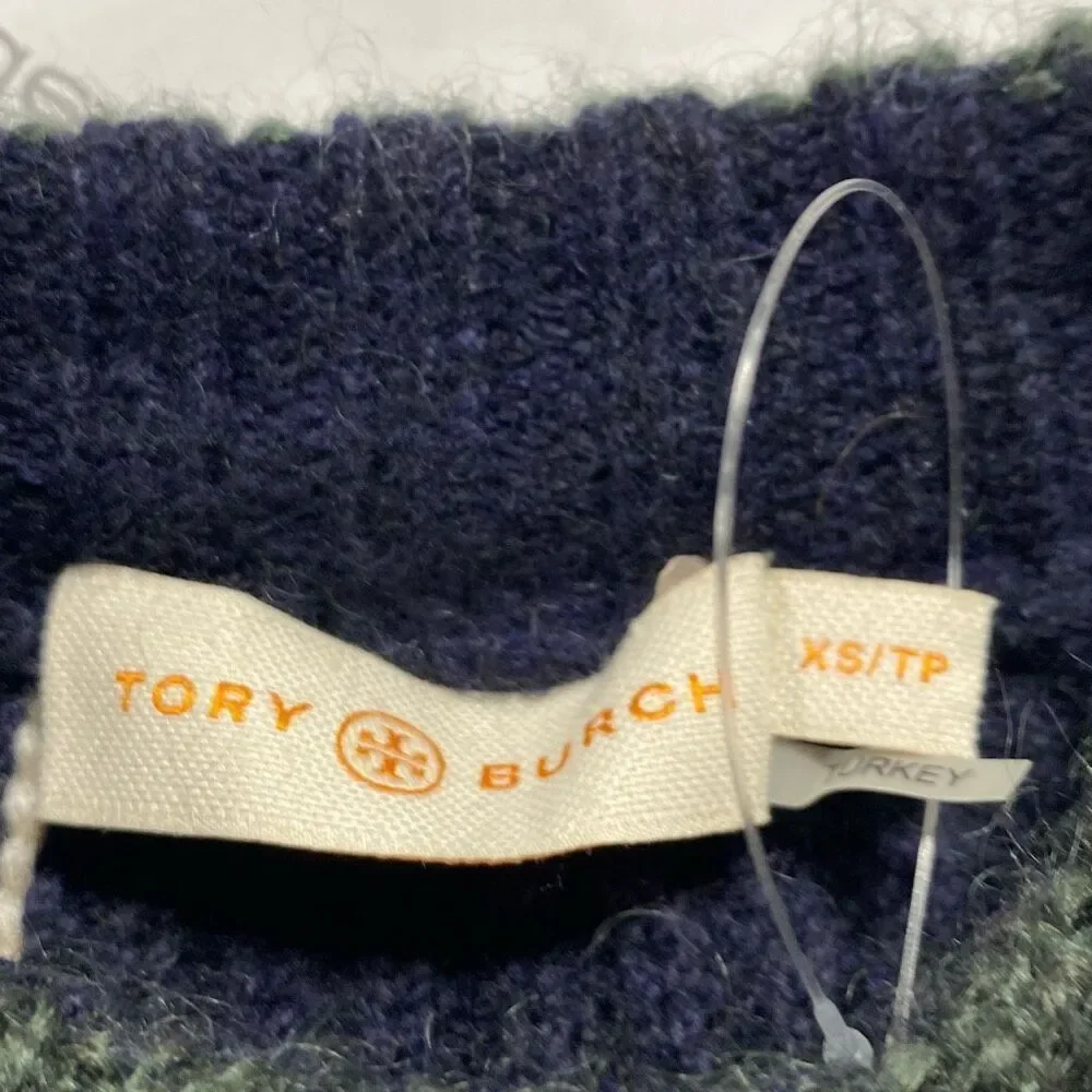 Tory Burch Eden Wool Blend Chunky Pullover Sweater Green‎ Navy XS